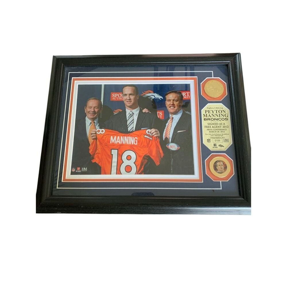 Peyton Manning Broncos free agent signing framed plaque NFL two 24kt gold